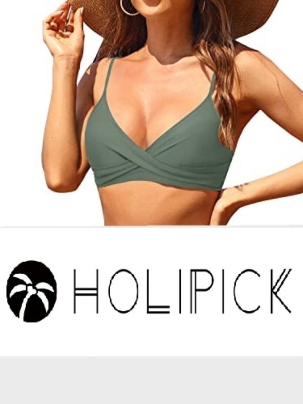 Holipick Olive Green Crossover Bikini Top Adjustable Straps Size M